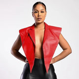 Sexy PU Leather Turndown Collar Open Size
