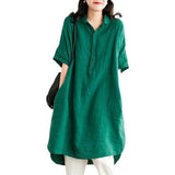 And Art Simple White Linen Shirt Women's Long 2025 Summer Thin Loose Middle-Sleeved Doll Collar