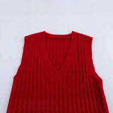 Style Knitted Sweater Vest Women Lazy Brown Spring Dress New Folded Cloth