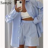 Casual Womem Yellow Lounge Wear Summer Tracksuit Shorts Set Long Sleeve Shirt Tops And Mini Shorts Suit Two Piece