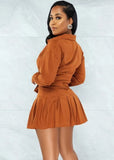 Casual Knotted Blouse and Pleated Skirt