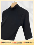 Toloer High Temperament Style Half High Collar Sleeve Bottom Shirt Female Five Sleeve Black With Short Sleeve Slim