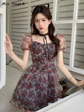 Flower Sexy Dress Women Summer Elegant Party Mini Dresses Female Designer Chic Holiday Korean Fashion Dress 2022