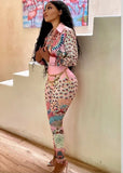 Print Retro Elegant Blouse and Pants Two Piece Set 703-1-Outfit