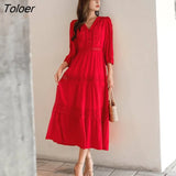 Lace Elegant Women's Dress Spring Hollow Button V Neck Lantern Sleeve White Long Dresses Boho Casual Holiday