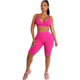 Solid Color Backless Crop Top And Shorts Casual Sports Two Piece