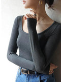 Autumn Winter Low Neck Undercoat Women's Spring Autumn Top Long sleeve Slim fit inside and outside-Outfit