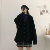 Women V-neck College Style Retro Vintage Single Breasted Teens Knitted Outerwear All-match Harajuku Female Sweater