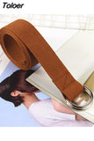 Solid Cotton Canvas All-match Waist Straps Women Canvas Belt D Shaped Double Ring Buckle Waistband