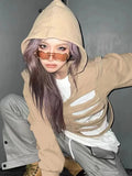 Women's Y2K Goth Cutout Zip-up Sweatshirt Grunge Long Sleeve Punk Harajuku Unisex Hooded Skeleton Hollow Pullovers-Outfit