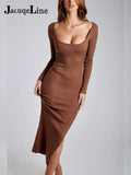 Autumn Winter 2021 Sexy Bodycon Midi Knitted Women's Dress Sweater Off Shoulder Elegant Club Evening Party