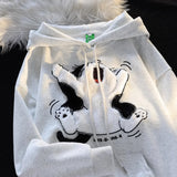 Ropa Mujer Hooded Japanese Anime Hoodie Women Clothing Flocking Cat Oversized Tops Streetwear Vintage Chic Y2k Sweatshirts-Outfit