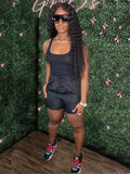 Streetwear 2 Two Piece Set Women Outfits O Neck Sleeveless Crop Top Straight Biker Shorts Black Blue Matching Sets