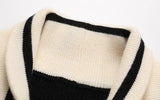 Patchwork Coat For Women V Neck Lantern Long Sleeve Striped Hit Color Knitting Cardigan Female 2023 Autumn New
