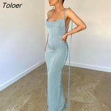 Sexy Sling Strap Vertical Fold Backless Long Dress for Women Sexy Slim Elegant Party Dresses Summer Club Birthday