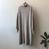 Women's Turtleneck Roll Collar Lantern Sleeve Sweater Dress White Purple 2022 Winter High Neck Loose Relaxed Knitted