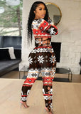 Christmas Print Long Sleeve Hollow Out
