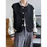 Trim Color Block Bomber Jacket Black Beige Autumn Casual Women Coat