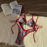 2025 New Women's Split Leopard Print Sexy Swimsuit Women's Triangle Strap Swimsuit