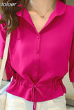 Women Solid Turn-down Collar Half Sleeve Chiffon Shirt Fashion Casual Shirring Single-breasted Blouses Female 319-0-Outfit