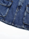 Women's Denim Skirt High Waist Double Pockets Navy Blue American Cargo Style Mini Skirt 2024 Summer New Fashion 29L2333-Outfit