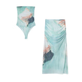 New Printed Chest Jumpsuit 5039374 Silk Mesh Skirt 5039375-Outfit