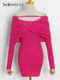 Solid Color Knitted Dress For Women Sexy Off Shoulder Long Sleeves Ruched Slim Fit Dresses Female 2022 Spring
