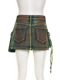 Women's Denim Skirts Tie-dye Green Irregular Spliced Multiple Pockets Cargo Mini Skirt 2024 Summer New Fashion 29L3411-Outfit