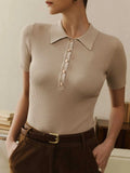 Collar Top Sleeve Summer 2025 New Tight Slime Thread Thread Top
