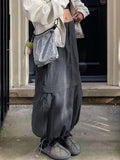 y2k Grey Retro Long Skirts Prepply Baggy Cargo Patchwork Ruched Midi Skirts Women Streetwear Pockets Korean Skirts