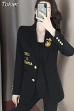 New Korean Style Classic Embroidery Solid Long Sleeve Slim Temperament Jacket Women Office Lady Chic Casual Blazer