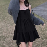 Chic Temperament Simple Small Man With Short Skirt Sling Skirt Solid Color Loose Splicing Sleeveless