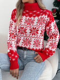 Shooting Autumn And Winter Snowflake Pattern Lantern Long Sleeve High-Necked Collar Sweater Women's