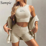 Fashion Summer 2021 Sexy Women Sport Tracksuit Shorts Set Letter Print Tops And Bodycon Mini Biker Shorts Two Piece