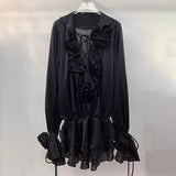 Sweet And Spicy Three-Dimensional Flower Splicing Skirt 2025 Summer New Lantern Sleeve With High-End Feel Dress