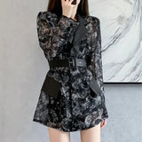 Women's Clothing Fashion Printed Midi Blaze Commute Sashes Waist Spring Autumn Casual Patchwork Elegant Tailored Collar