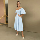 Graduation party Sexy Slash Neck Backless Midi Dress Autumn High Waist Elegant Puff Sleeve A-Line Long Party Dresses For