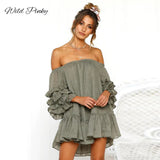 Boho Party Dress Summer Women Backless Sexy Off Shoulder Mini Beach Sundress Casual Ruffles Streetwear Dress