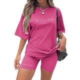 Printed Biker Shorts 2 Piece Set Oversize Pullover Tshirt Jogger Short Sets For Women Summer Short Tracksuit Sexy