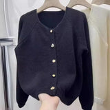 Soft Waxy Style Sweater Cardigan Girl 2024 Autumn And Winter Lazy Wind High-Level Knitted Jacket Chic Jacket-Outfit