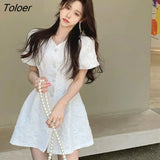 Women Mini Vestidos Romance Backless Chic Tunic Fashion Femme Sweet Summer Holiday French Style Single Breasted