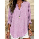 Women's Clothing Spring And Autumn Small V-Neck Long Sleeves Independent Day Crumums Simple Casual Temperament T-Shirt Long