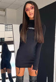 Casual Letter Print High Collar Long Sleeve Mini