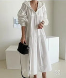Hooded Loose Big Size Long Dress Casual Temperament Maxi Shirt Dress
