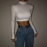 Sheath Women Solid Turtleneck Tshirt Autumn Stretch Casual Undershirt Female All-match Street Activity Crop