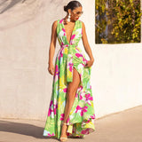 Summer Women's Insv Collar Print High-Waisted Big Swing Dress Sexy