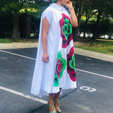 White Loose Printed Chic Career Midi Dress European And American