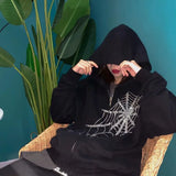 Harajuku Outwear Zipper Sweatshirts Emo Alt Clothing Gothic Punk Spider Web Hooded Women Fairy Grunge Dark Plus size