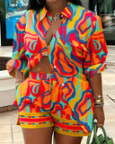 Women's Clothing Explosion Two Sets Of Long-Sleeved Shorts Printed Commuter