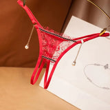 panties ladies low waist transparent sexy open file free temptation pearl pendant sexy